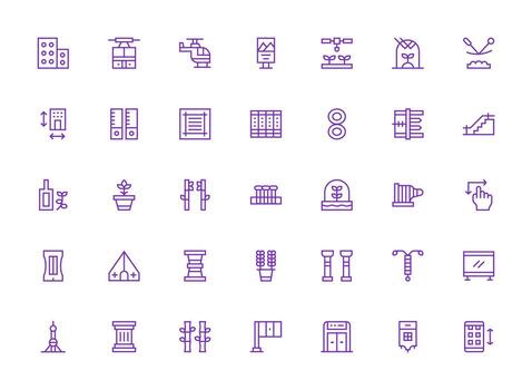 Vertical featuring 35 Icons in Regular Clean Line Design Responsive Icon Set for Flexible Layouts vector