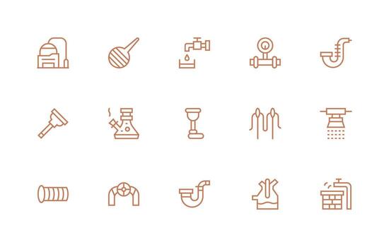 15 Icons for Pipe in Regular Line Format Lightweight Icon Series for Fast Prototypes vector