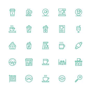 25 Medium Stroke Outline Style Icons from Coffee Shop Collection Scalable Icons for Cross-Platform Interfaces vector