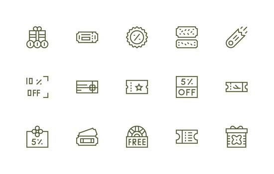 15 Regular Line Style Icons from Voucher Collection Icon Pack for UI vector
