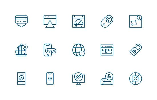 Unavailable Icon Set with 15 Regular Line Graphics Core Icon Collection for Daily Tasks vector