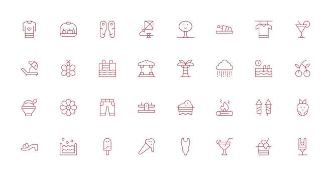 Summer Icon Set with 32 Thin Line Graphics Sharp Icons for Presentations vector
