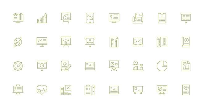 32 íconos para gráfico en Delgado línea formato esencial icono colección vector