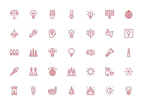35 Illumination Icons in Regular Clean Line Aesthetic UI Icon Set vector