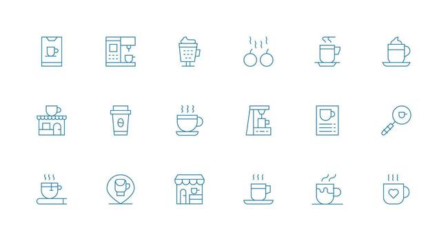 Espresso Icon Set with 18 Minimal Line Graphics Style Icon Set vector