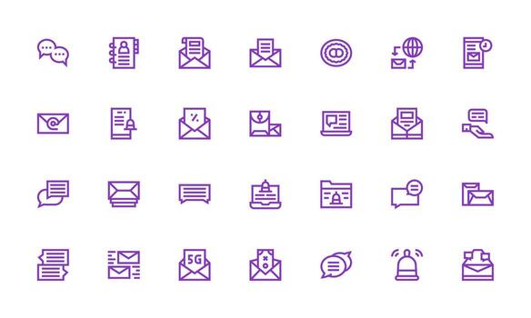 correo electrónico conjunto con 28 negrita línea íconos interfaz íconos para diario utilizar vector