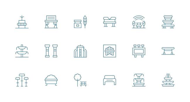 18 Public Space Icons in Minimal Line Aesthetic Simplified Icon Pack for Visual Tools vector