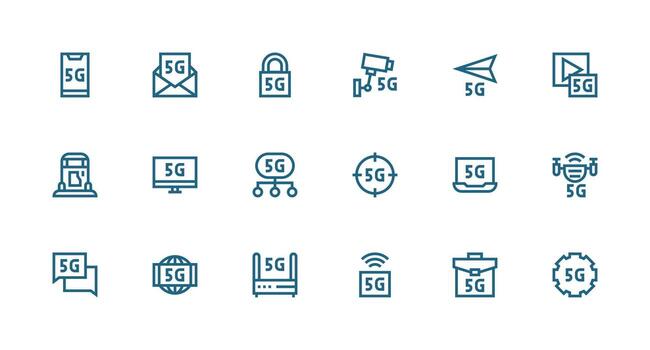 5G Visual Pack containing 18 Strong Stroke Line Icons Minimal Icon Set for Interface Projects vector