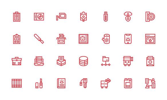 Data Storage Visual Pack containing 28 Bold Line Icons Icon Set for Projects vector