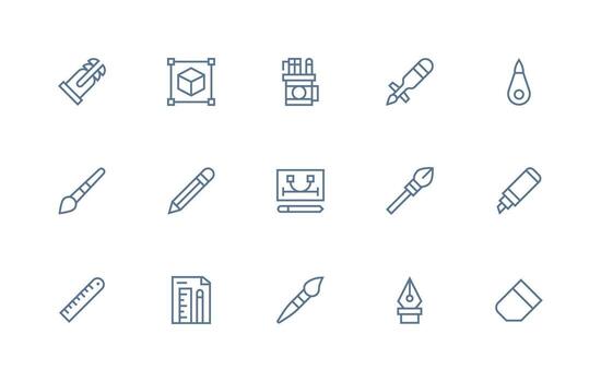 dibujo herramienta visual paquete conteniendo 15 regular línea íconos basado en temas icono paquete vector
