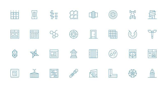 32 Delgado línea estilo íconos desde marco de referencia colección flexible icono sistema para web interfaces vector