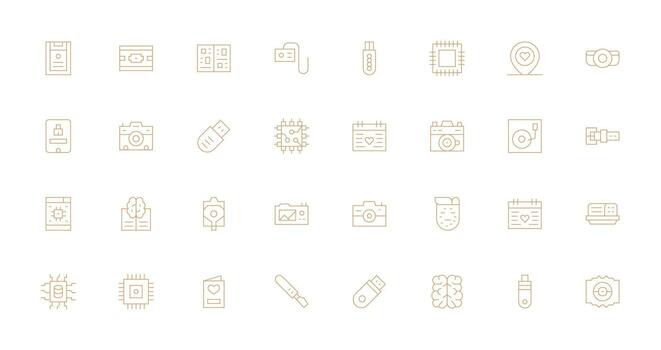 32 Delgado línea estilo íconos desde memoria colección alta resolución íconos para ninguna plataforma vector