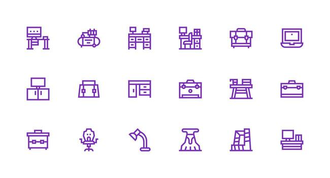 Workstation Icon Set with 18 Strong Stroke Line Graphics Neat Icon Set vector