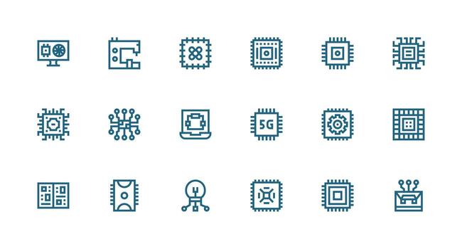 18 fuerte carrera línea vectores para procesador tema organizado icono paquete para rápido acceso