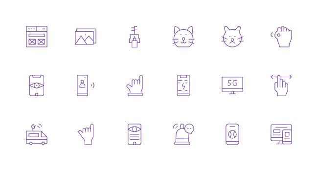 Mobile Design Icons featuring 18 in Minimal Line Style Organized Pack for Project Assets vector