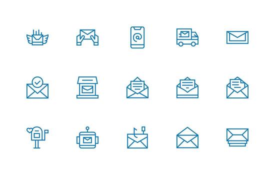 digital correo presentando 15 íconos en regular línea diseño icono conjunto para web vector