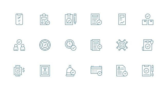 18 Icons for Completed in Minimal Line Format Neat Icon Set vector