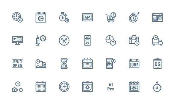 Time Design Icons featuring 28 in Bold Line Style Icon Set for Apps vector