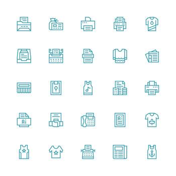Medium Stroke Outline Style Print Icons with 25 Vectors Simple Icons for Interface and Wireframes