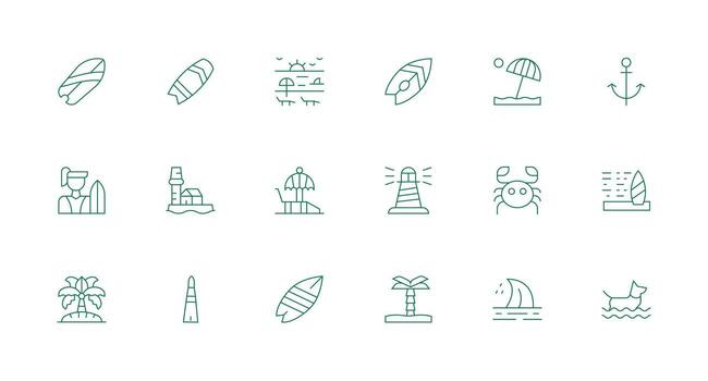 Coastal Visual Pack containing 18 Minimal Line Icons Reliable Icons for All Interfaces vector