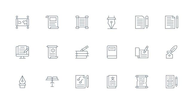 18 Icons for Manuscript in Minimal Line Format Light Icon Series vector