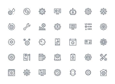 configuración diseño íconos presentando 35 en regular limpiar línea estilo neutral estilo íconos para ninguna proyecto vector