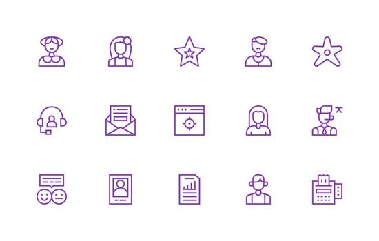 cliente conjunto con 15 regular línea íconos web y aplicación icono paquete colección vector