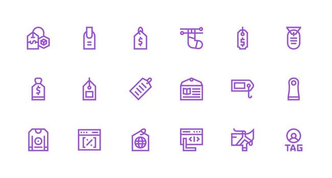 Tag Design Icons featuring 18 in Strong Stroke Line Style Interface Icon Collection for Daily Projects vector