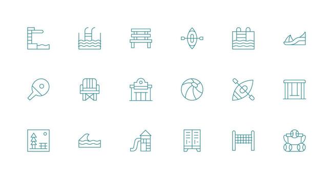 Recreation Set with 18 Minimal Line Icons High-Resolution Icons for Any Platform vector