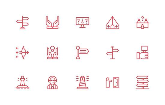 Guidance Icon Set with 15 Regular Line Graphics Interface Icons for Daily Use vector