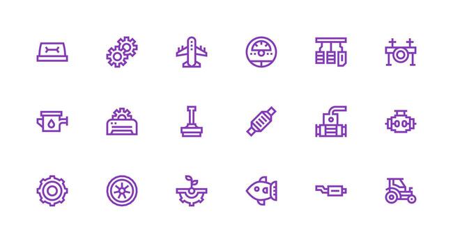 18 Strong Stroke Line Vectors for Engine Theme Multi-Style Icon Collection