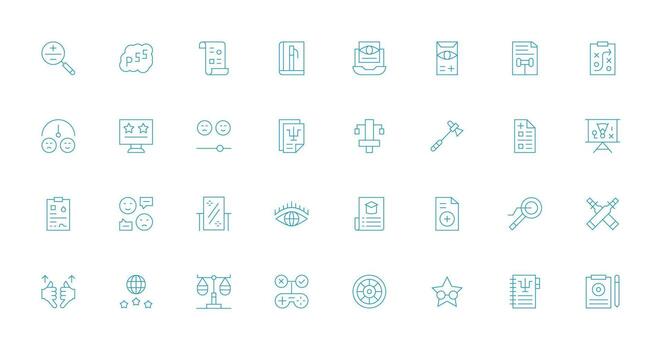 Assessment Visual Pack containing 32 Thin Line Icons High-Resolution Icons for Any Platform vector