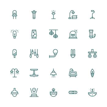lámpara icono conjunto con 25 medio carrera contorno gráficos simplificado icono paquete para visual herramientas vector