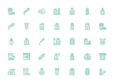 Regular Clean Line Icons from Vial Set with 35 Vectors Customizable Icon Series for Mobile Screens