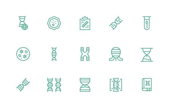 Genetics Icon Set with 15 Regular Line Graphics Balanced Icon Set for Functional Design vector