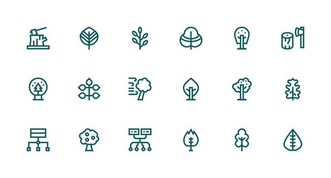árbol presentando 18 íconos en fuerte carrera línea diseño personalizable icono serie para móvil pantallas vector