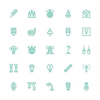 Medium Stroke Outline Icons from Illumination Set with 25 Vectors Customizable Icon Series for Mobile Screens
