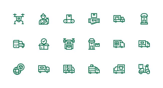 Strong Stroke Line Style Parcel Icons with 18 Vectors Neatly Designed Icons for Web Platforms