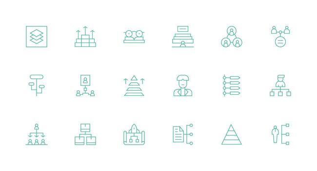 18 jerarquía íconos en mínimo línea estético núcleo icono colección para diario Tareas vector