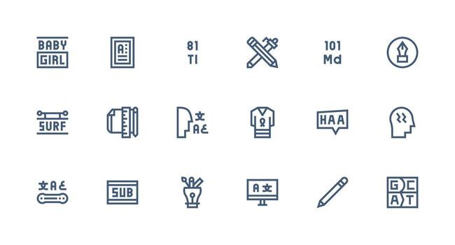 fuerte carrera línea estilo tipografía íconos con 18 vectores sensible icono conjunto para flexible diseños