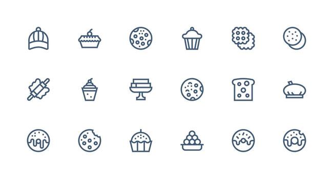 18 Strong Stroke Line Icons for Pastry Graphics Balanced Icon Set for Functional Design vector