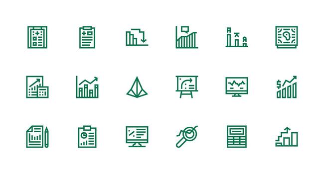18 Icons for Chart in Strong Stroke Line Format Icon Set vector