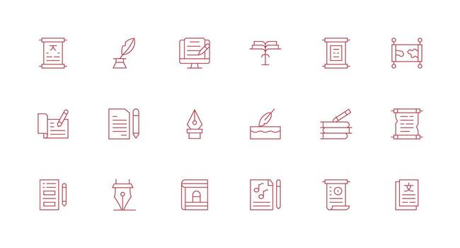 Manuscript Design Icons featuring 18 in Minimal Line Style Web and App Icon Pack Collection vector