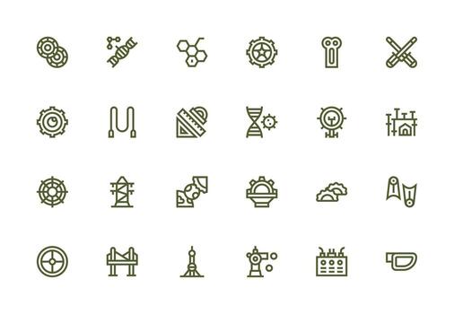 Engineering Icon Set with 24 Thick Line Line Graphics Detailed Icon Collection for Design Systems vector