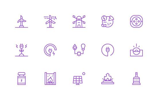 Energy Source Design Icons featuring 15 in Regular Line Style Dashboard Icon Series vector