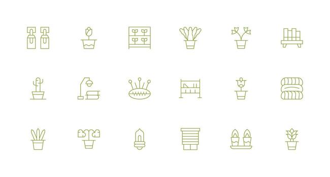 Home Decor featuring 18 Icons in Minimal Line Design Customizable Icon Series for Mobile Screens vector