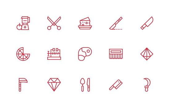 Cut Icon Set with 15 Regular Line Graphics Theme-Based Icon Pack vector