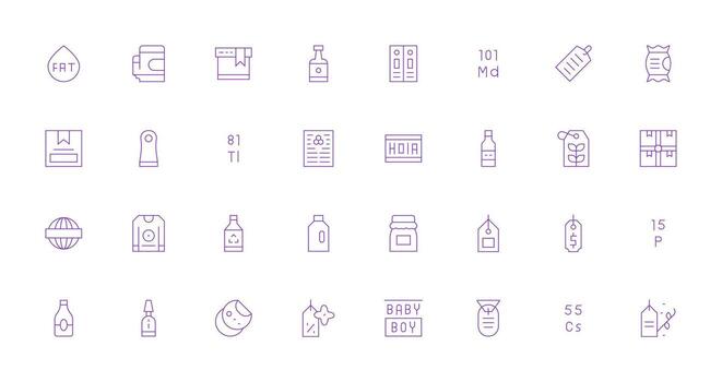 32 Thin Line Style Icons from Label Collection Multi-Purpose Icon Pack for Templates vector