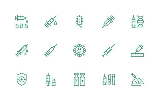 vacuna presentando 15 íconos en regular línea diseño píxel Perfecto íconos para moderno aplicaciones vector