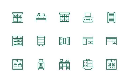 Regular Line Icons from Drawers Set with 15 Vectors Reusable Icon Set